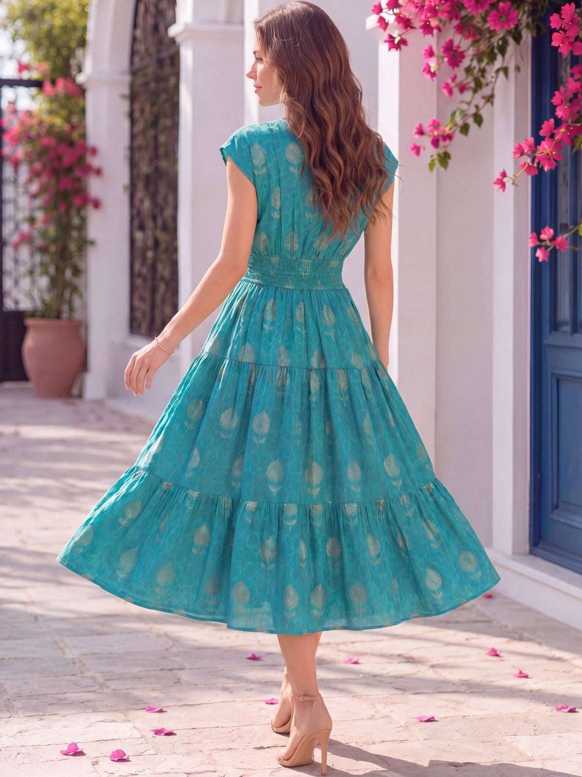 Aqua Premium Cotton Floral Boho Midi Dress | D56 - view 2