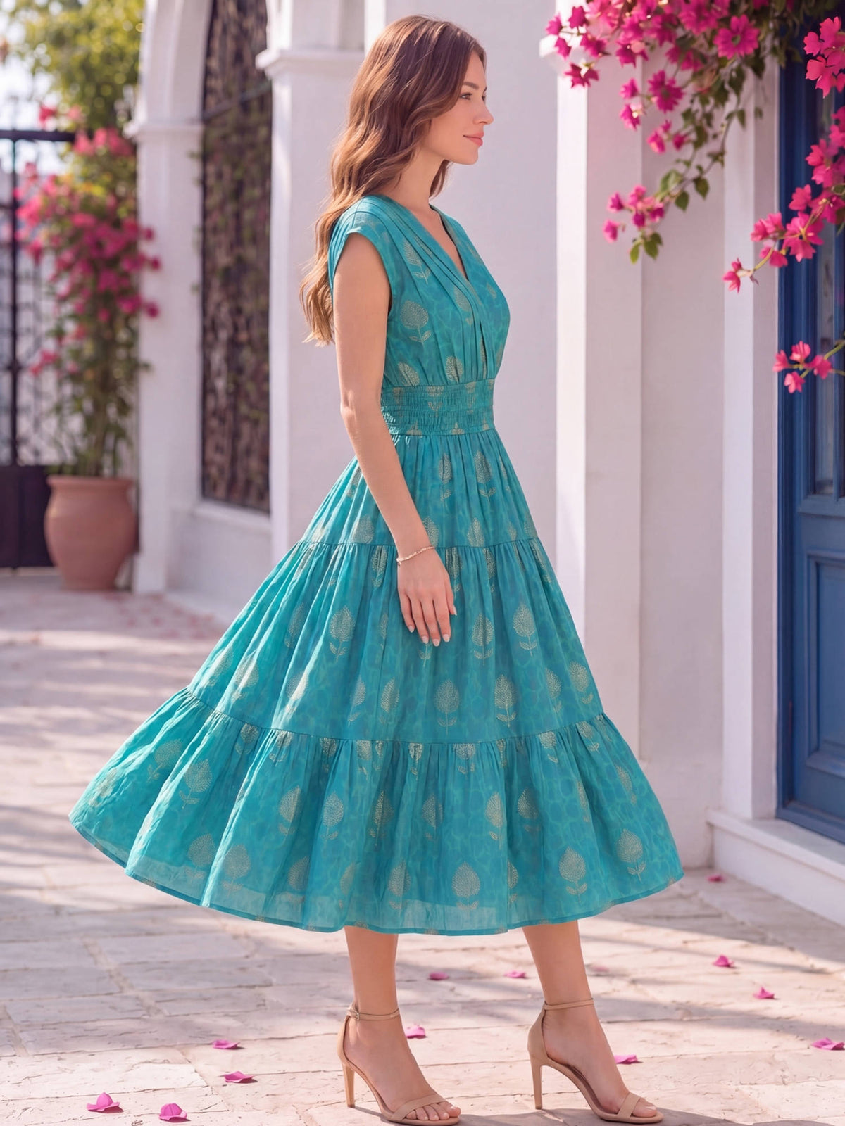 Aqua Premium Cotton Floral Boho Midi Dress | D56 - view 3