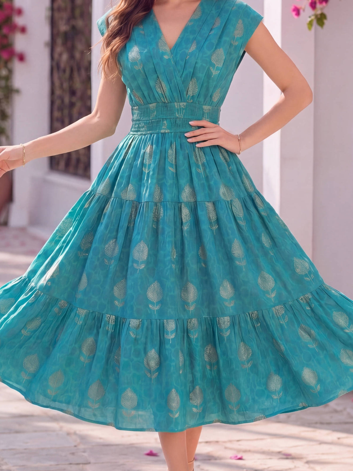 Aqua Premium Cotton Floral Boho Midi Dress | D56 - view 4