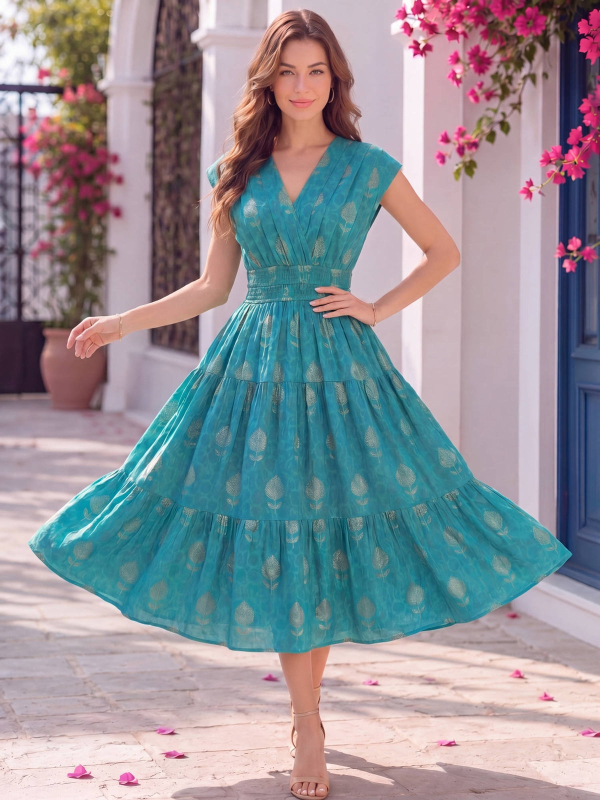 Aqua Premium Cotton Floral Boho Midi Dress | D56 - view 5