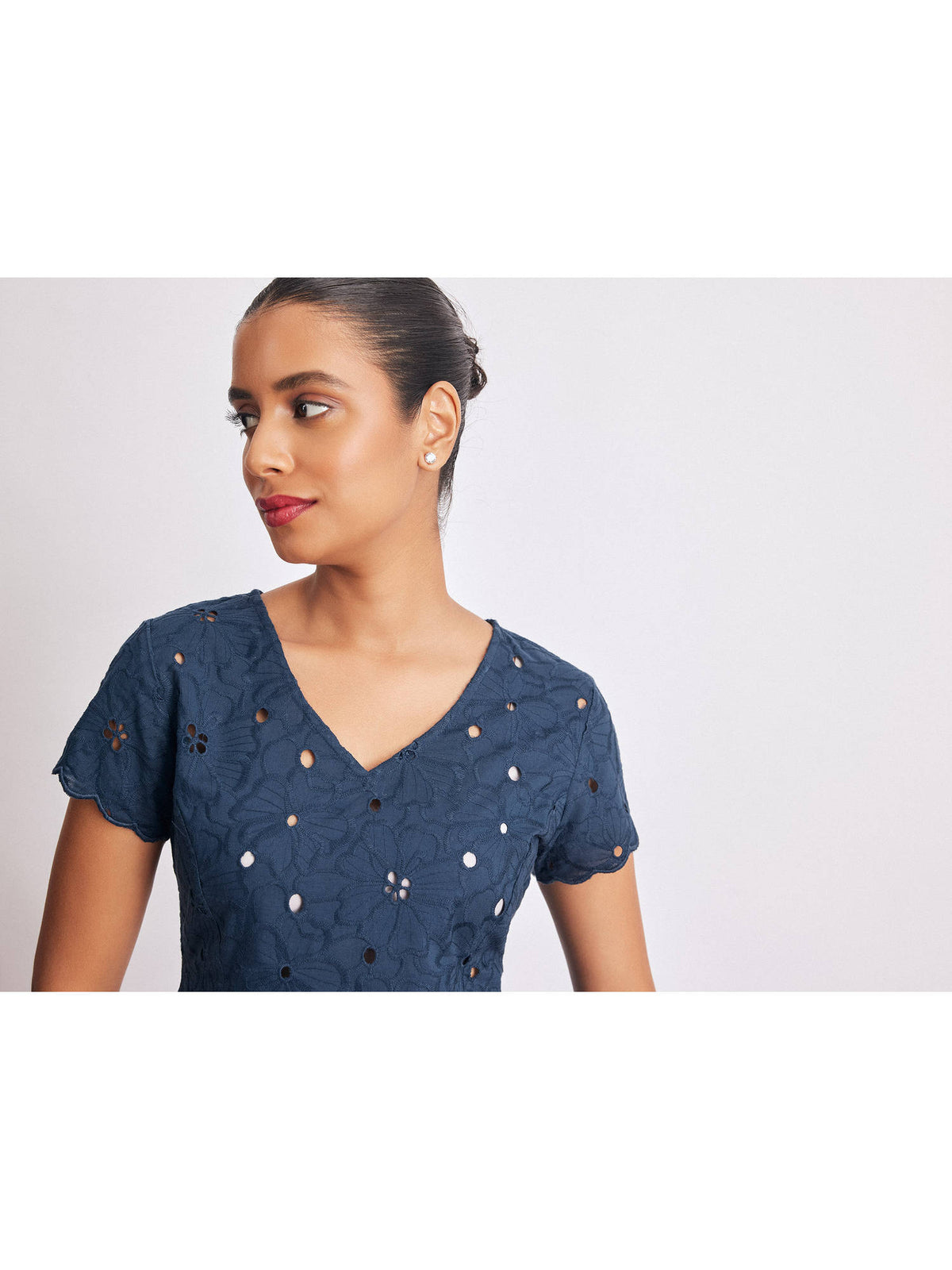 Navy Blue Schiffli Peplum Top | pt51 - view 3