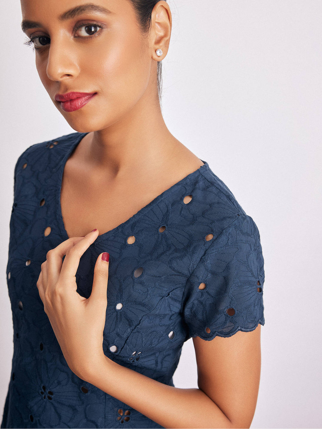 Navy Blue Schiffli Peplum Top | pt51 - view 5