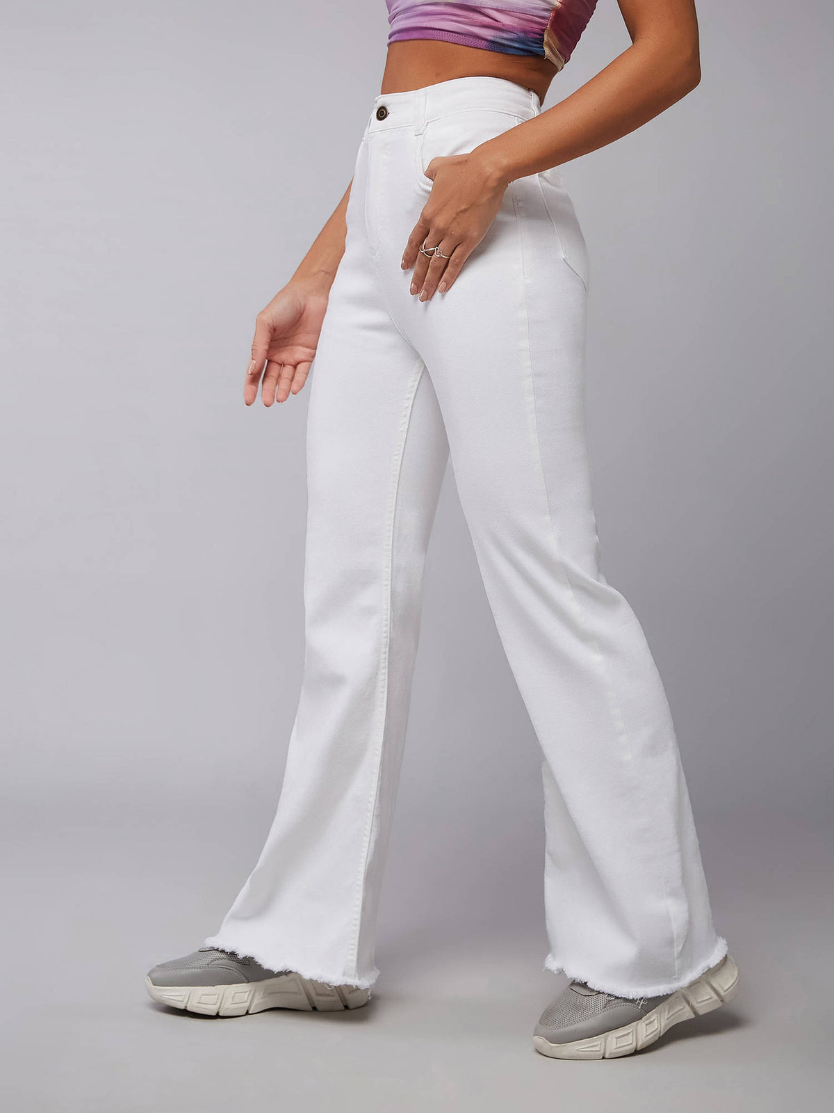 Womens White Bootcut High Rise Stretchable Denim Jeans | BT10 - view 1