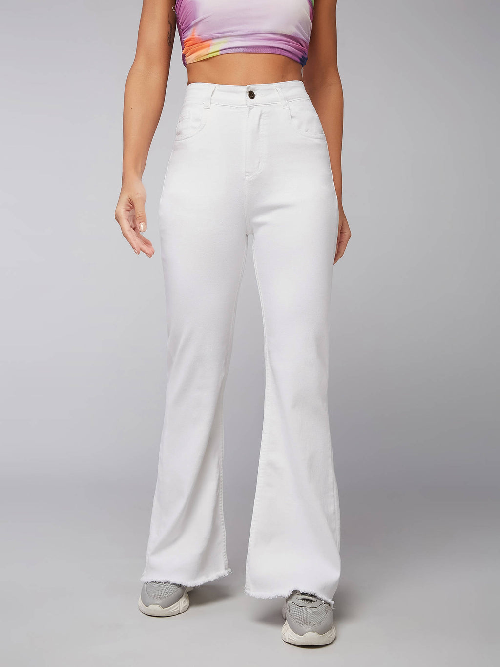 Womens White Bootcut High Rise Stretchable Denim Jeans | BT10 - view 3