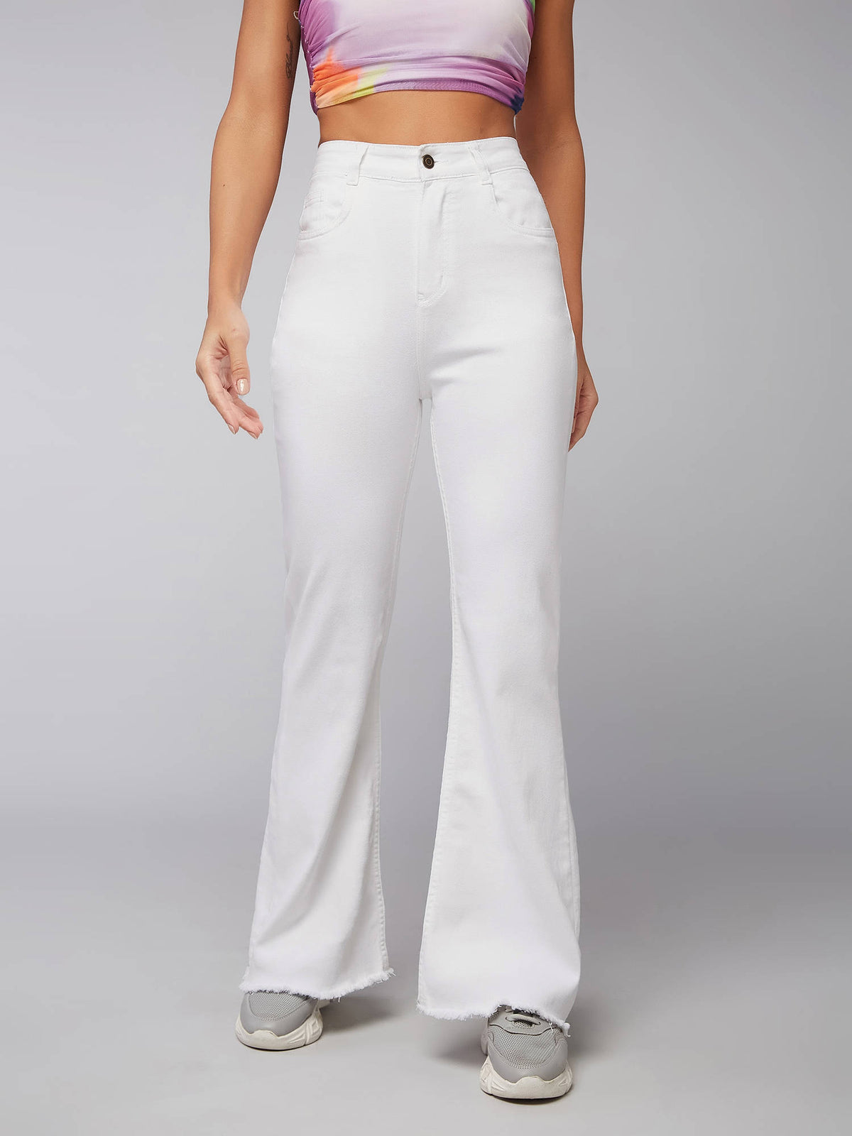 Womens White Bootcut High Rise Stretchable Denim Jeans | BT10 - view 3