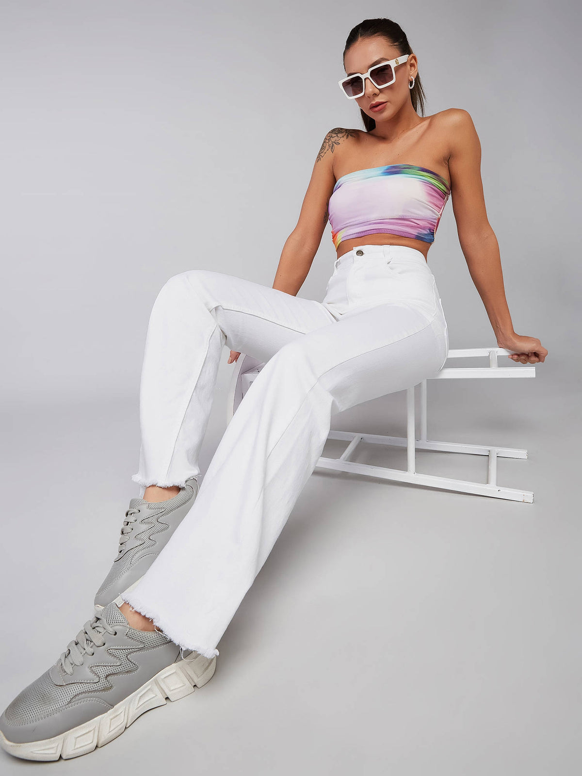 Womens White Bootcut High Rise Stretchable Denim Jeans | BT10 - view 6