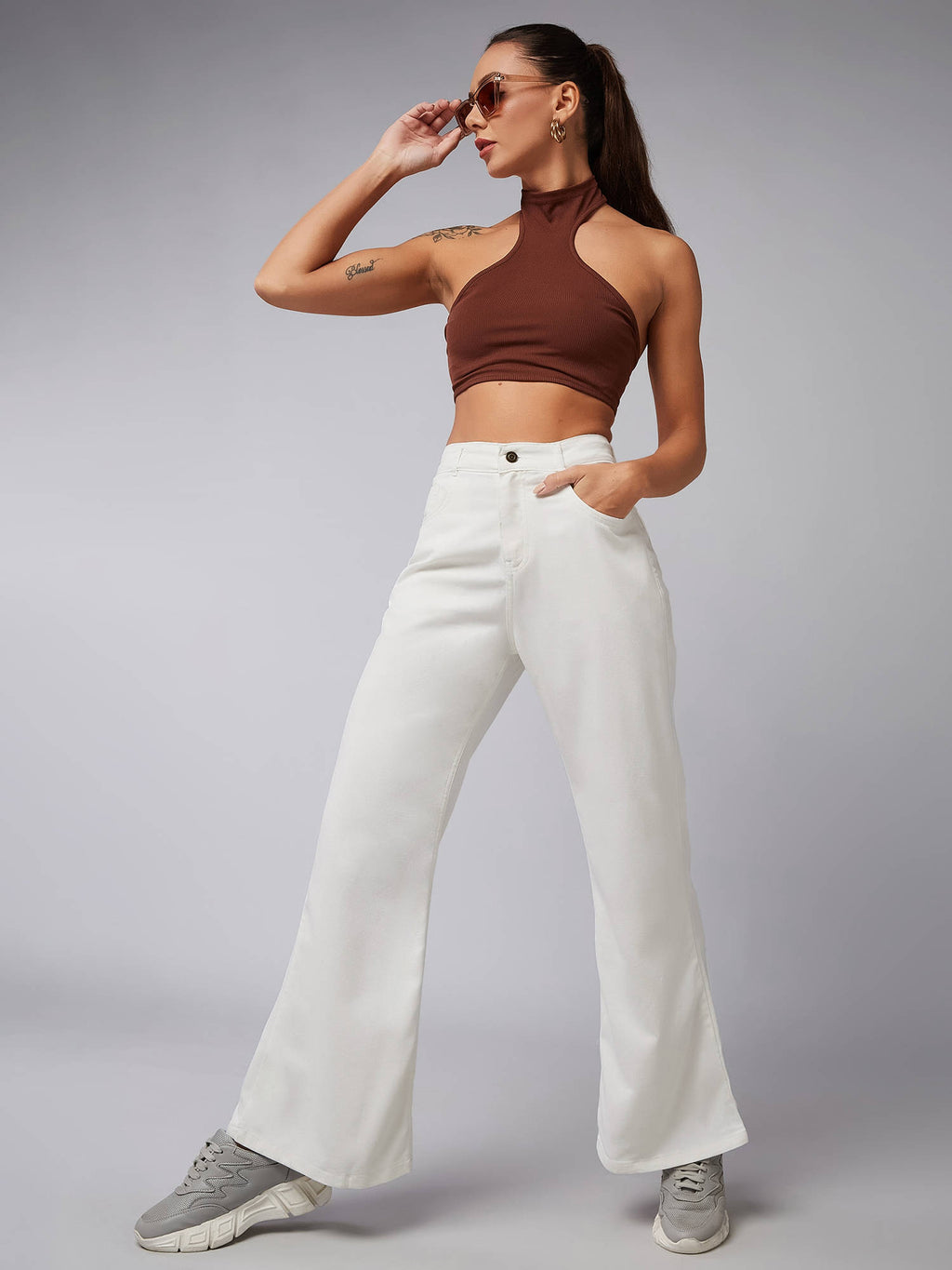 Womens White Bootcut High Rise Regular Stretchable Denim Jeans | BT10 - view 2