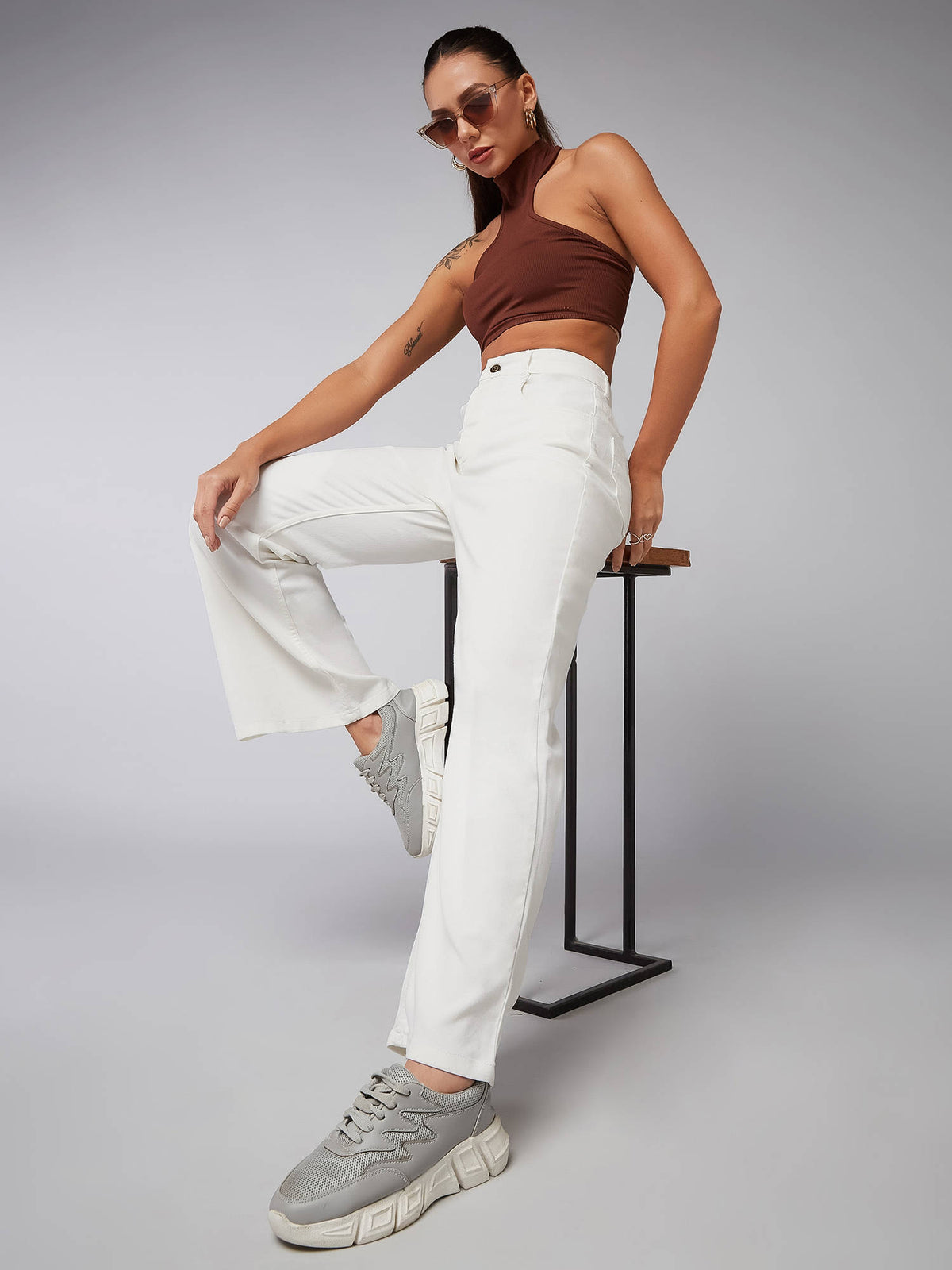 Womens White Bootcut High Rise Regular Stretchable Denim Jeans | BT10 - view 6