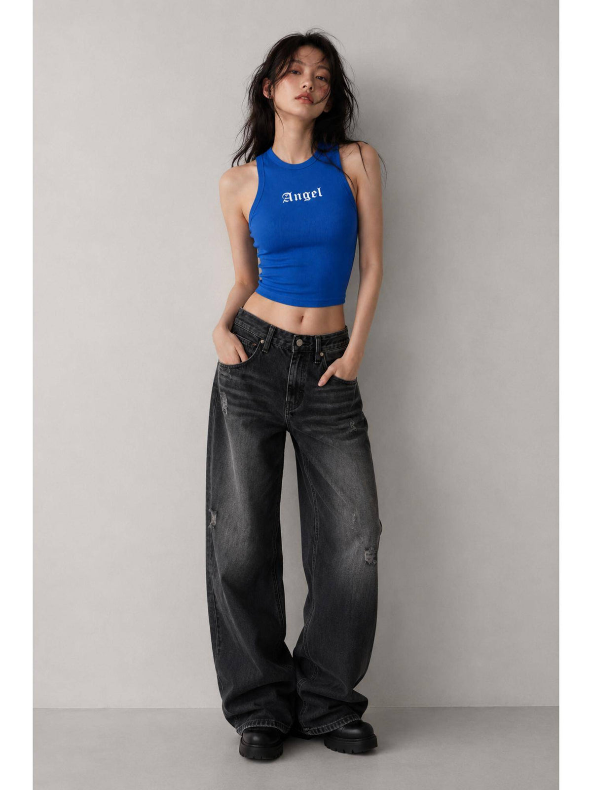 Womens Royal Blue Angel Printed Crop Top | CT61 - view 3