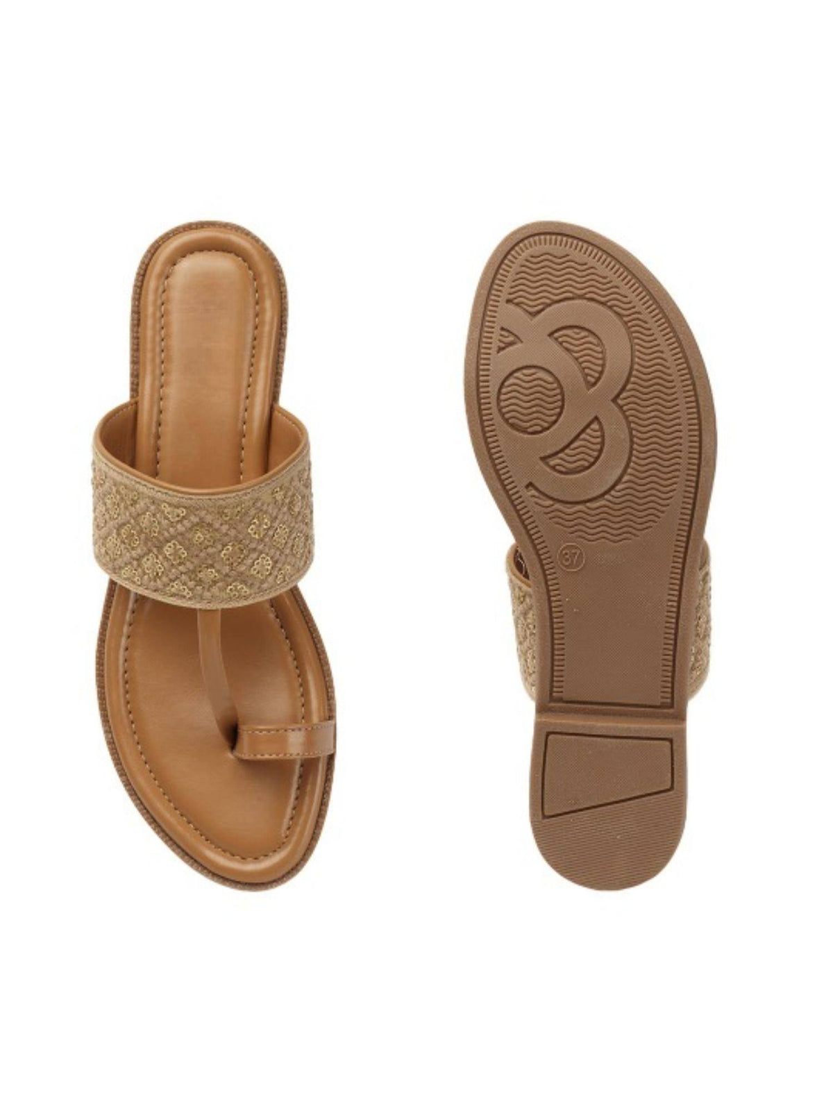 Womens Beige Patchwork Embellished Ethnic Flats | F61 - view 4