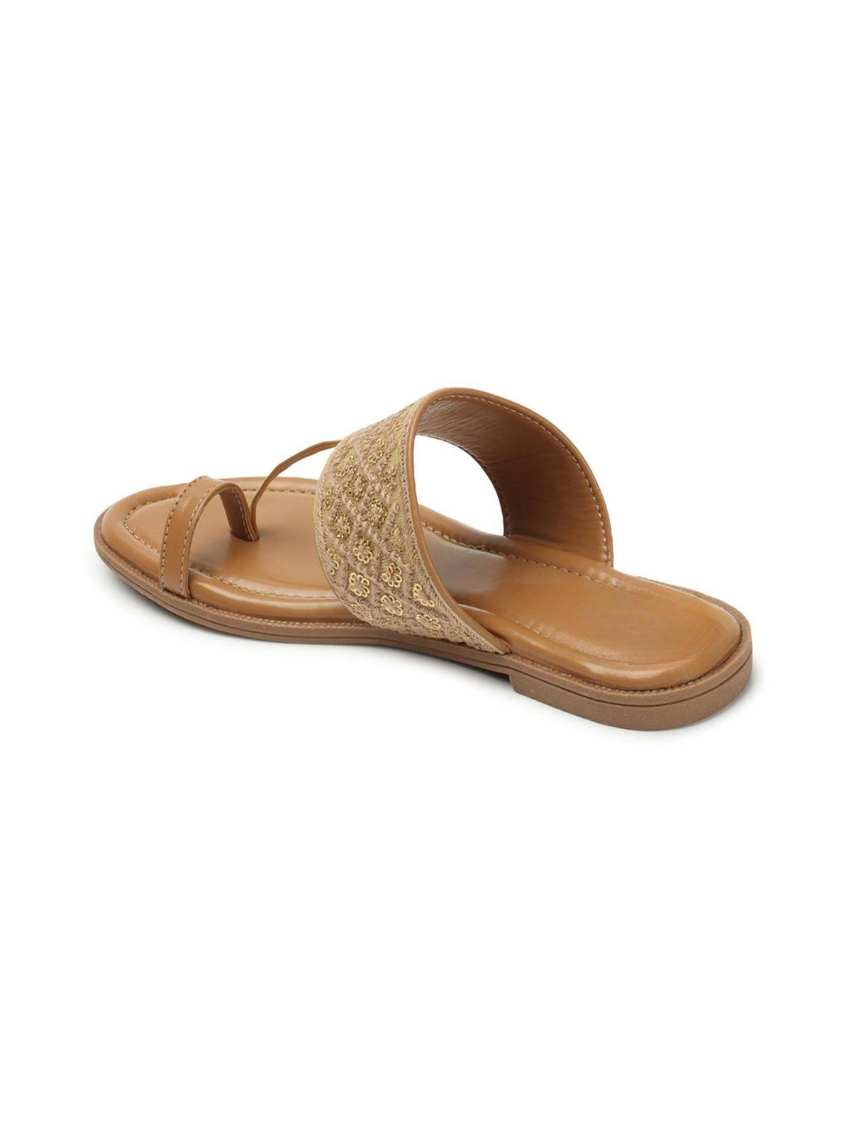 Womens Beige Patchwork Embellished Ethnic Flats | F61 - view 5