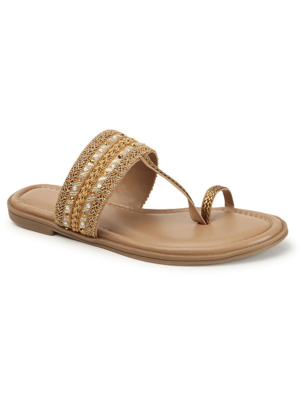 Womens Beige Ethnic-Embellished Flats | F61 - view 3
