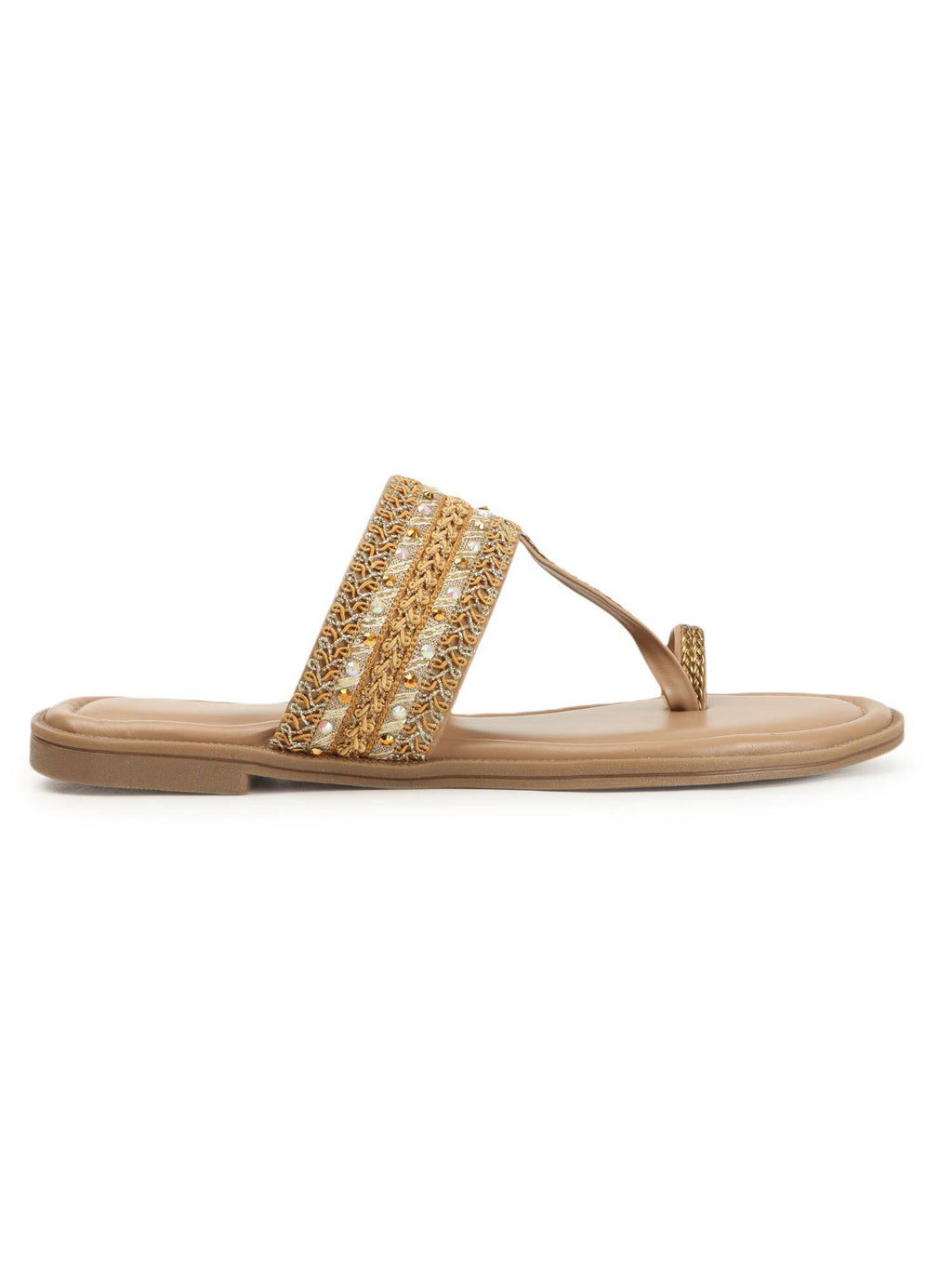 Womens Beige Ethnic-Embellished Flats | F61 - view 4