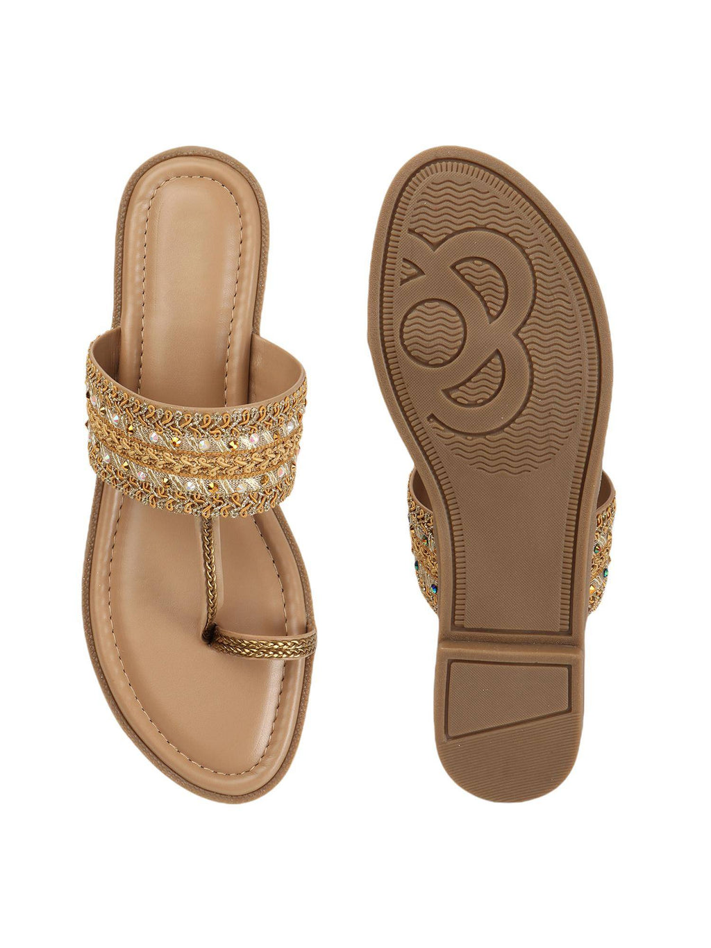 Womens Beige Ethnic-Embellished Flats | F61 - view 6