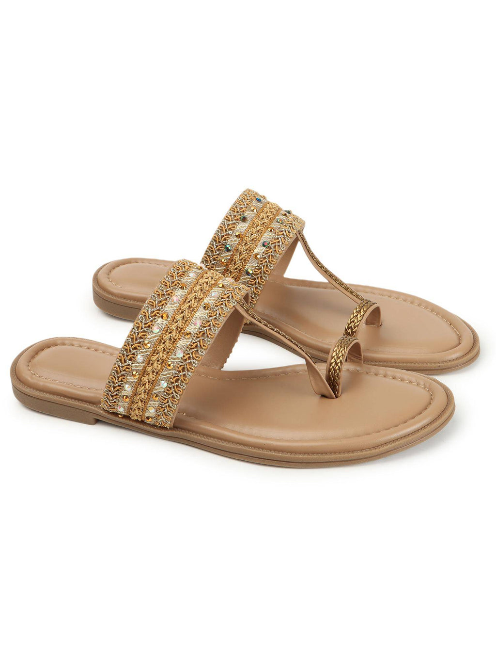 Womens Beige Ethnic-Embellished Flats | F61 - view 7