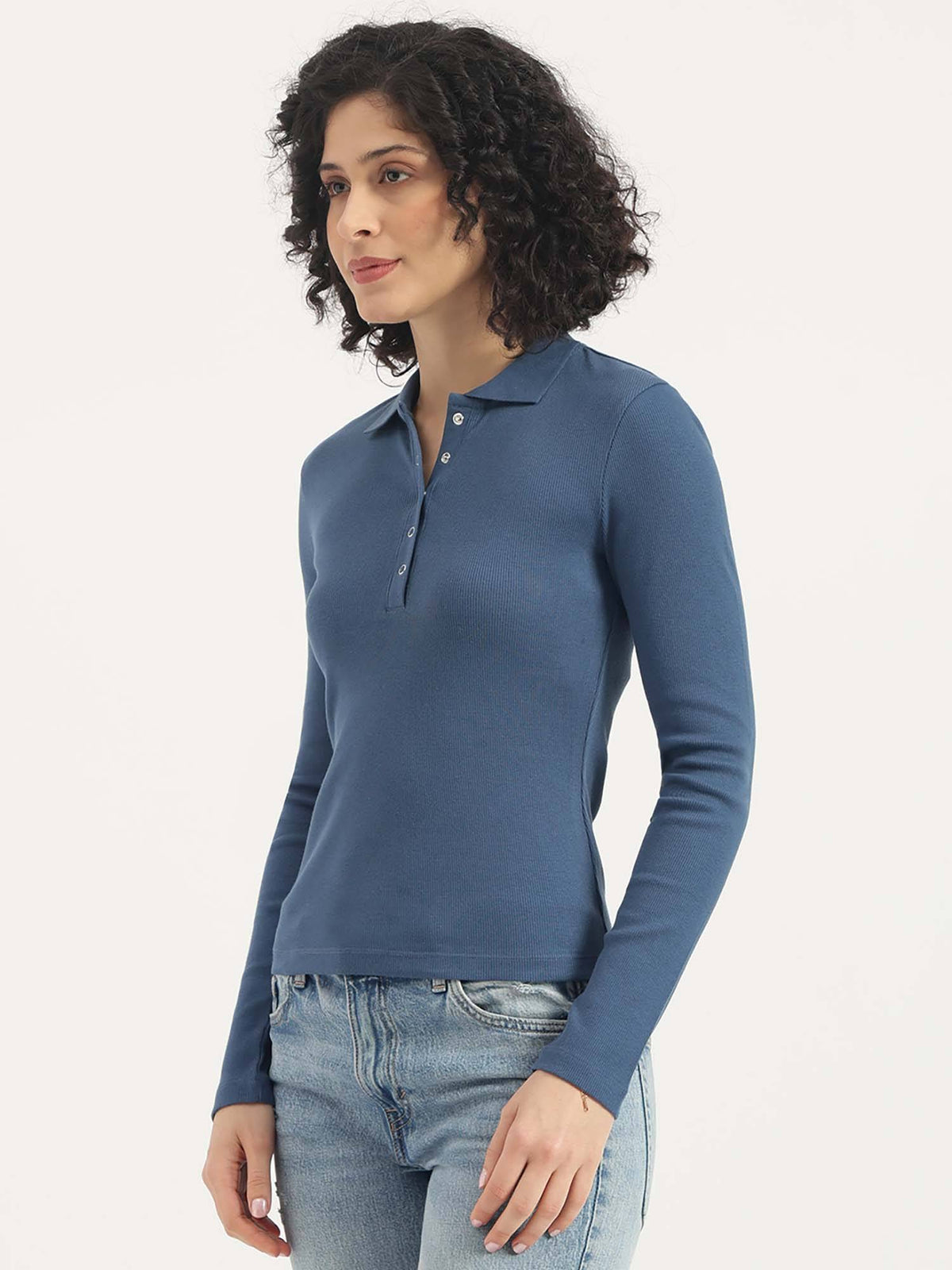 Blue Solid Full Sleeve Polo T-Shirt | PW43 - view 2