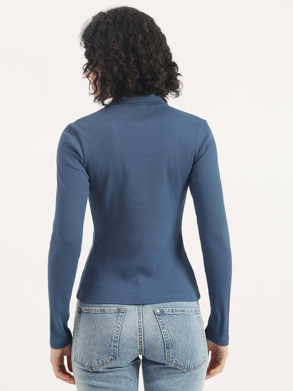 Blue Solid Full Sleeve Polo T-Shirt | PW43 - view 3