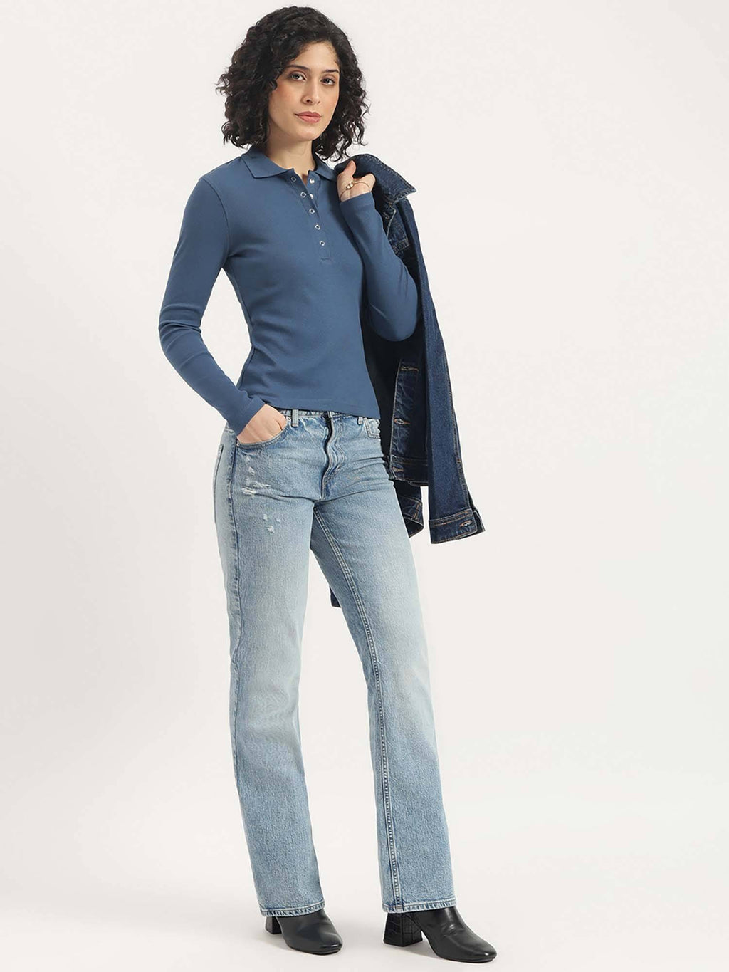 Blue Solid Full Sleeve Polo T-Shirt | PW43 - view 4