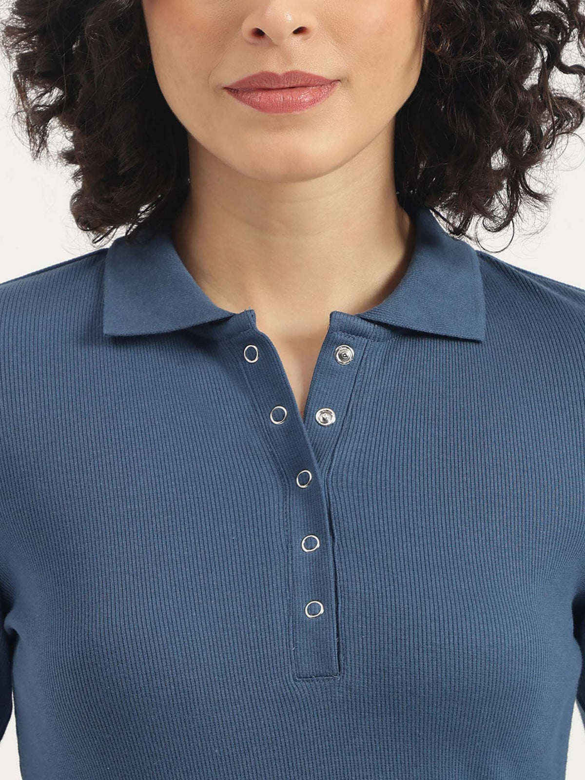 Blue Solid Full Sleeve Polo T-Shirt | PW43 - view 5