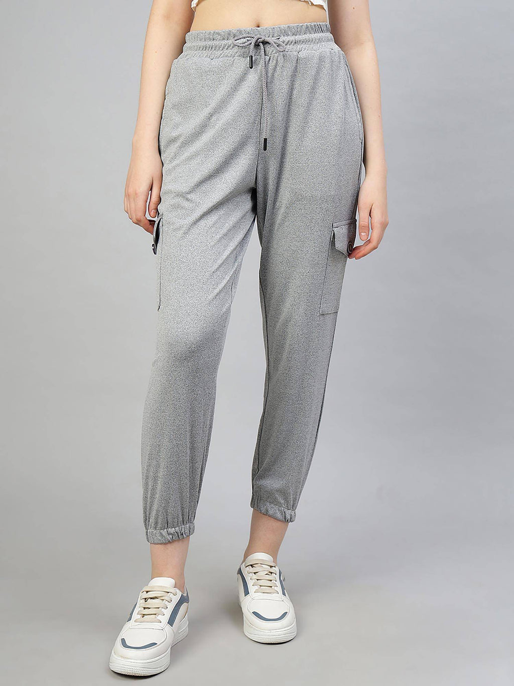 Women Polyester Solid Grey High Waist Joggers | WJ89 - view 1