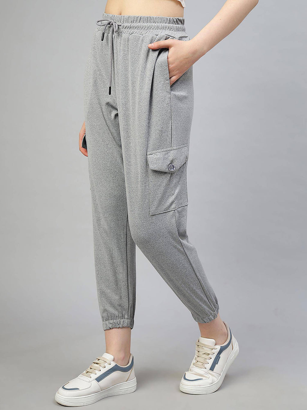 Women Polyester Solid Grey High Waist Joggers | WJ89 - view 3