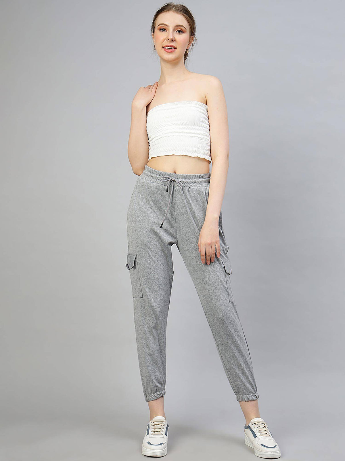 Women Polyester Solid Grey High Waist Joggers | WJ89 - view 5