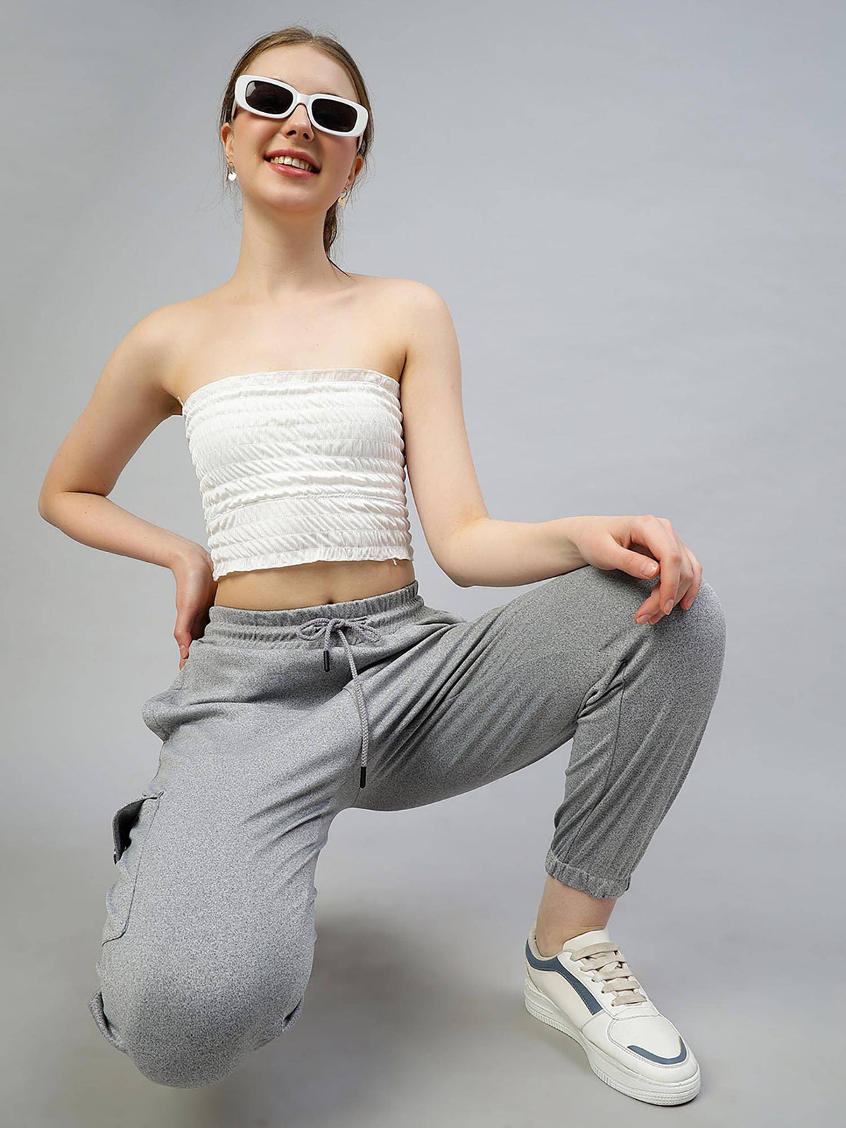 Women Polyester Solid Grey High Waist Joggers | WJ89 - view 6