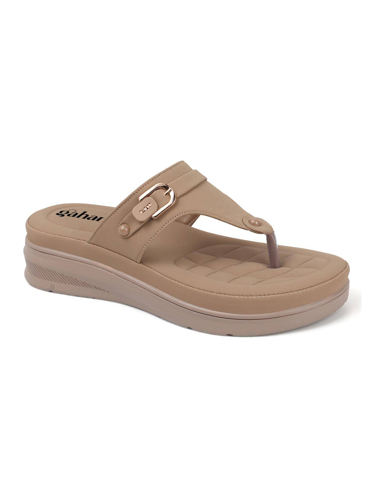 Womens Beige Toe Ring Design Platform Slip On Sandal Heels | H78 - view 3