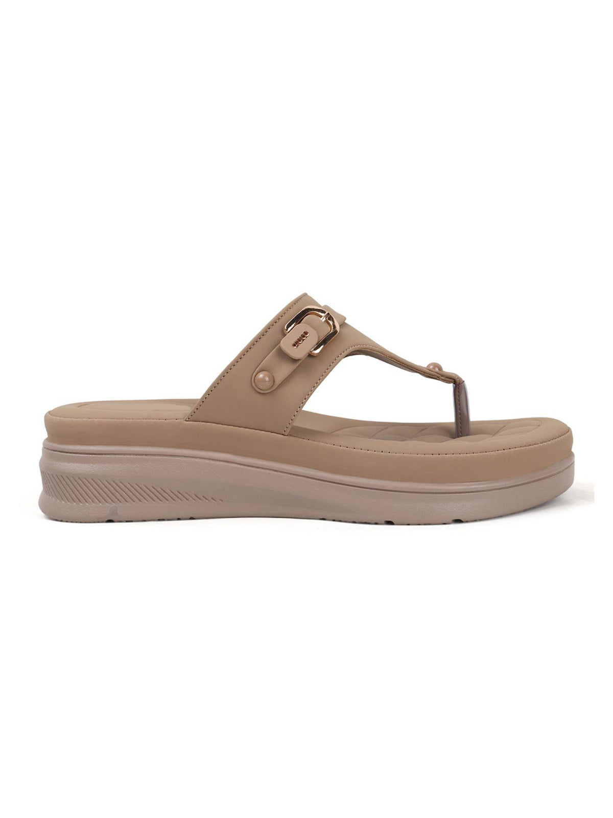 Womens Beige Toe Ring Design Platform Slip On Sandal Heels | H78 - view 4