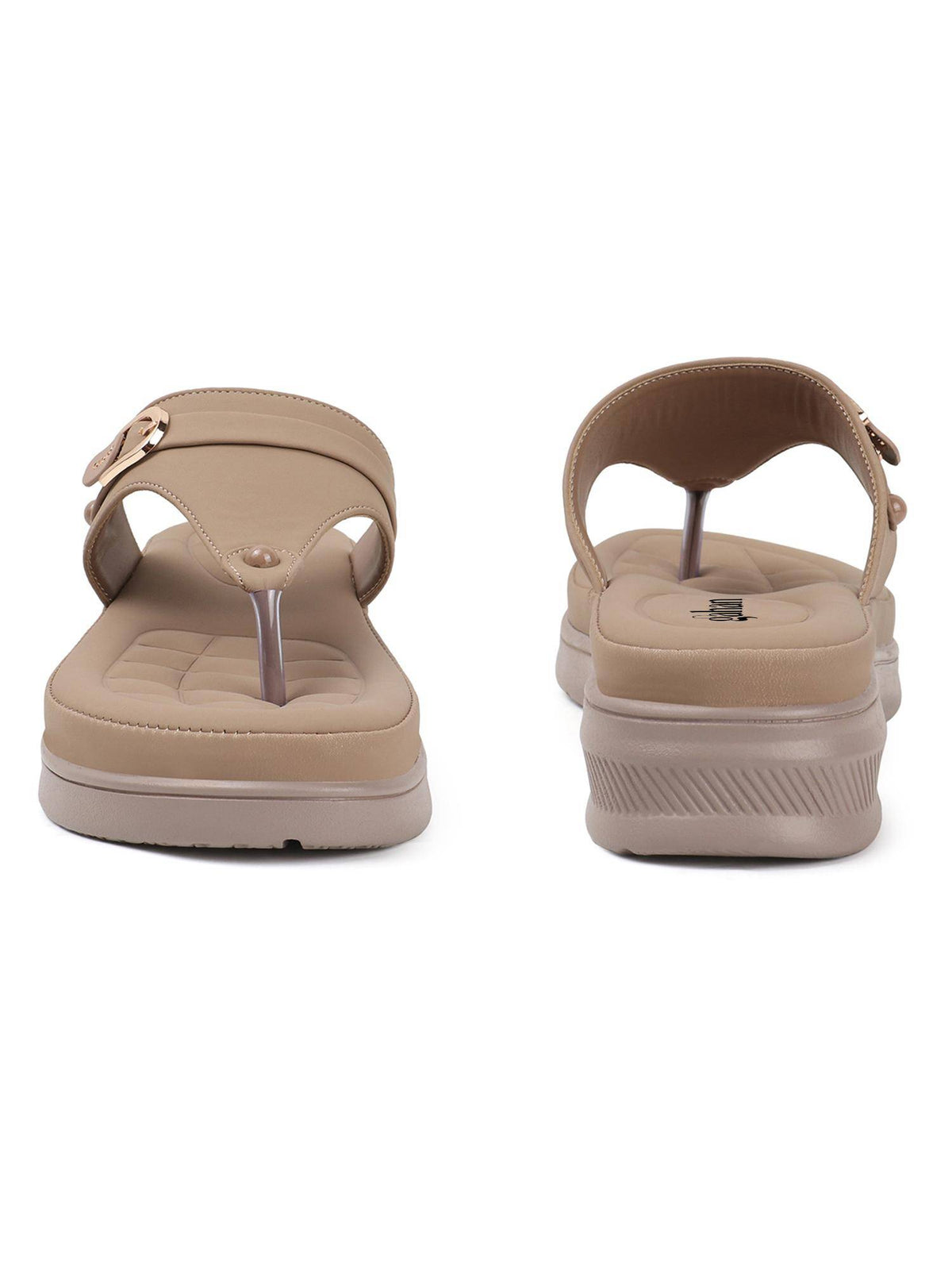 Womens Beige Toe Ring Design Platform Slip On Sandal Heels | H78 - view 7