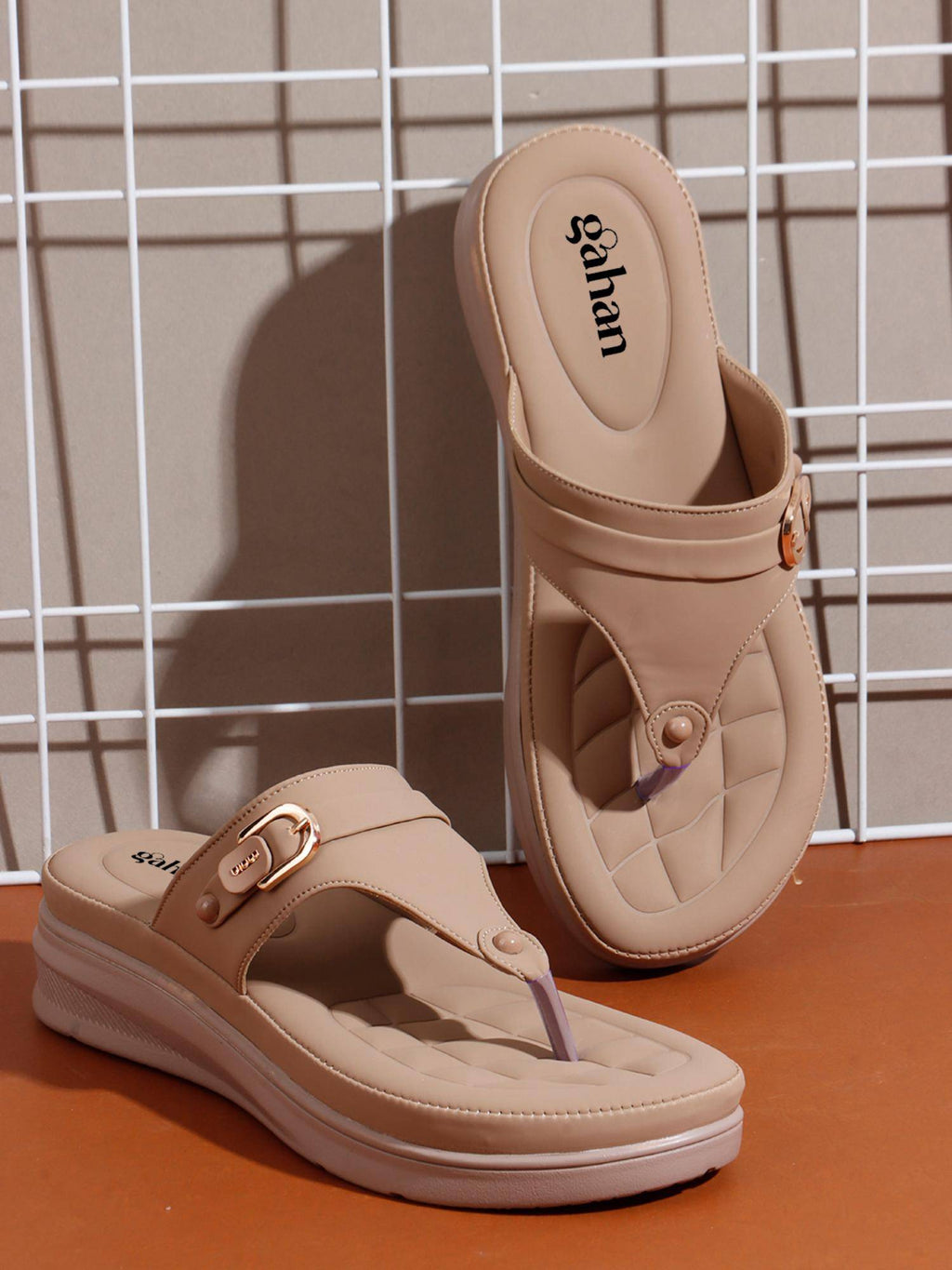 Womens Beige Toe Ring Design Platform Slip On Sandal Heels | H78 - view 10