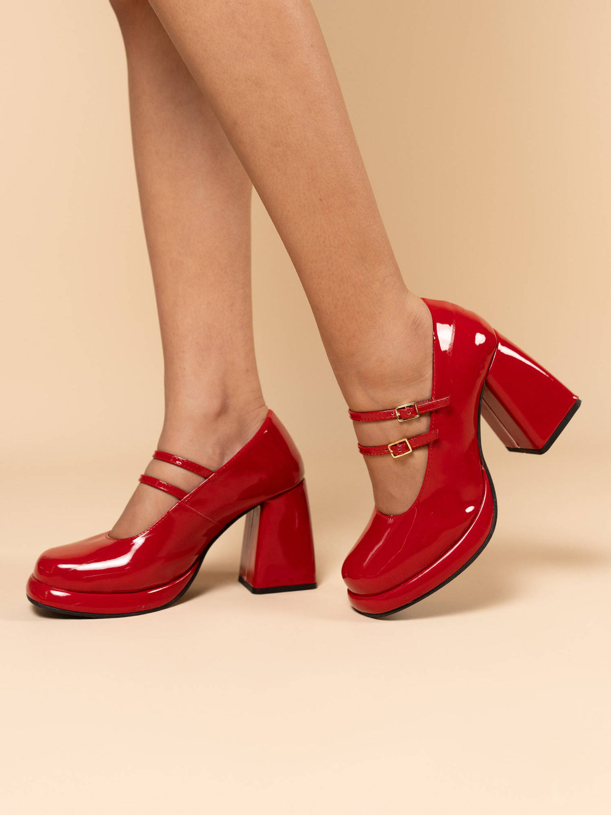 Women Freddie Hot Space Maroon Double-Strap Platform Heels | H78 - view 17