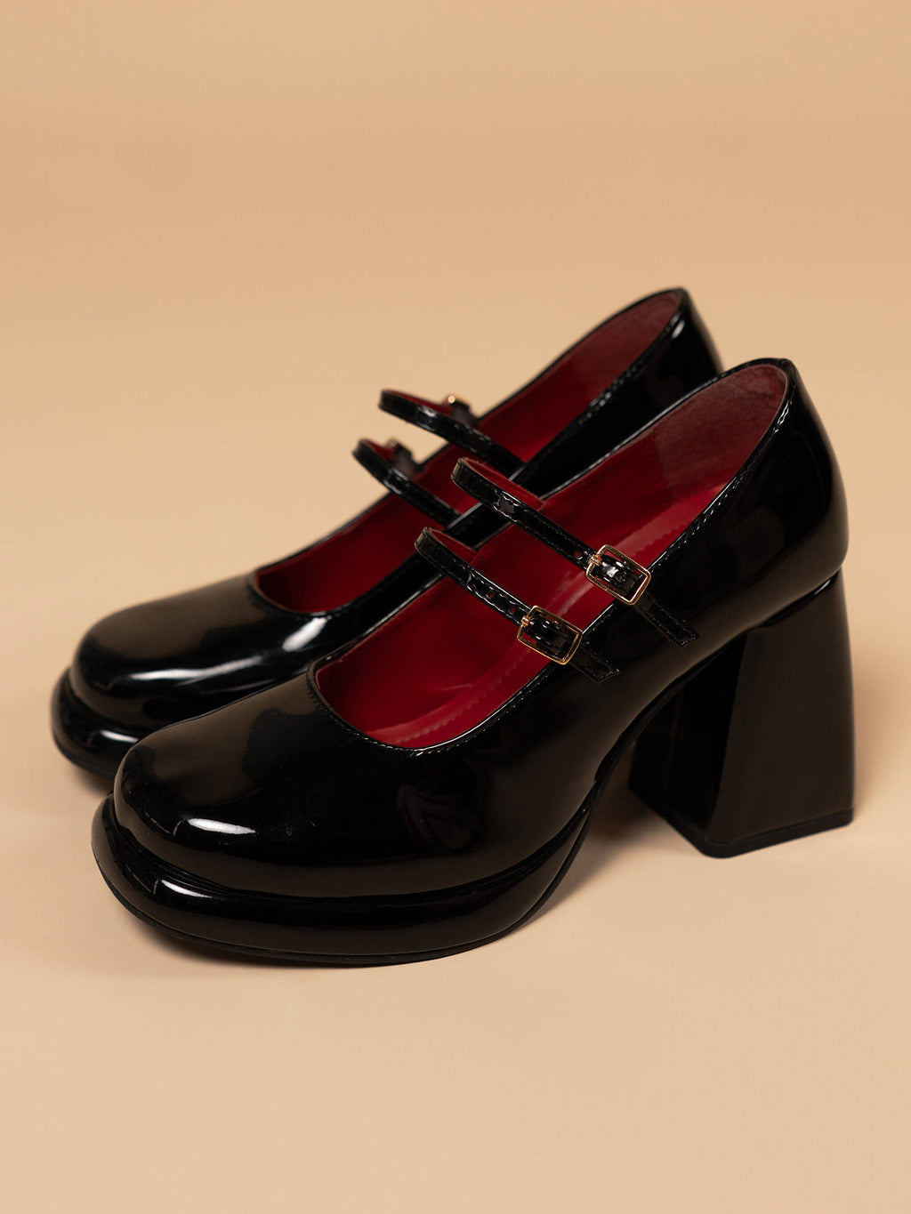 Women Freddie Mr Bad Guy Black Double-Strap Platform Heels | H78 - view 2