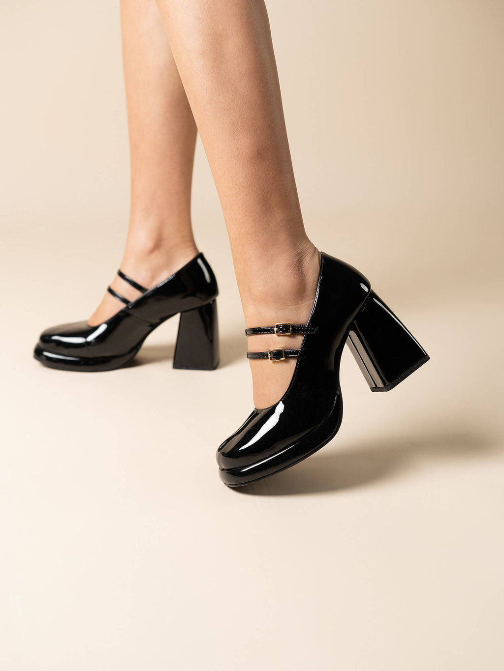 Women Freddie Mr Bad Guy Black Double-Strap Platform Heels | H78 - view 6
