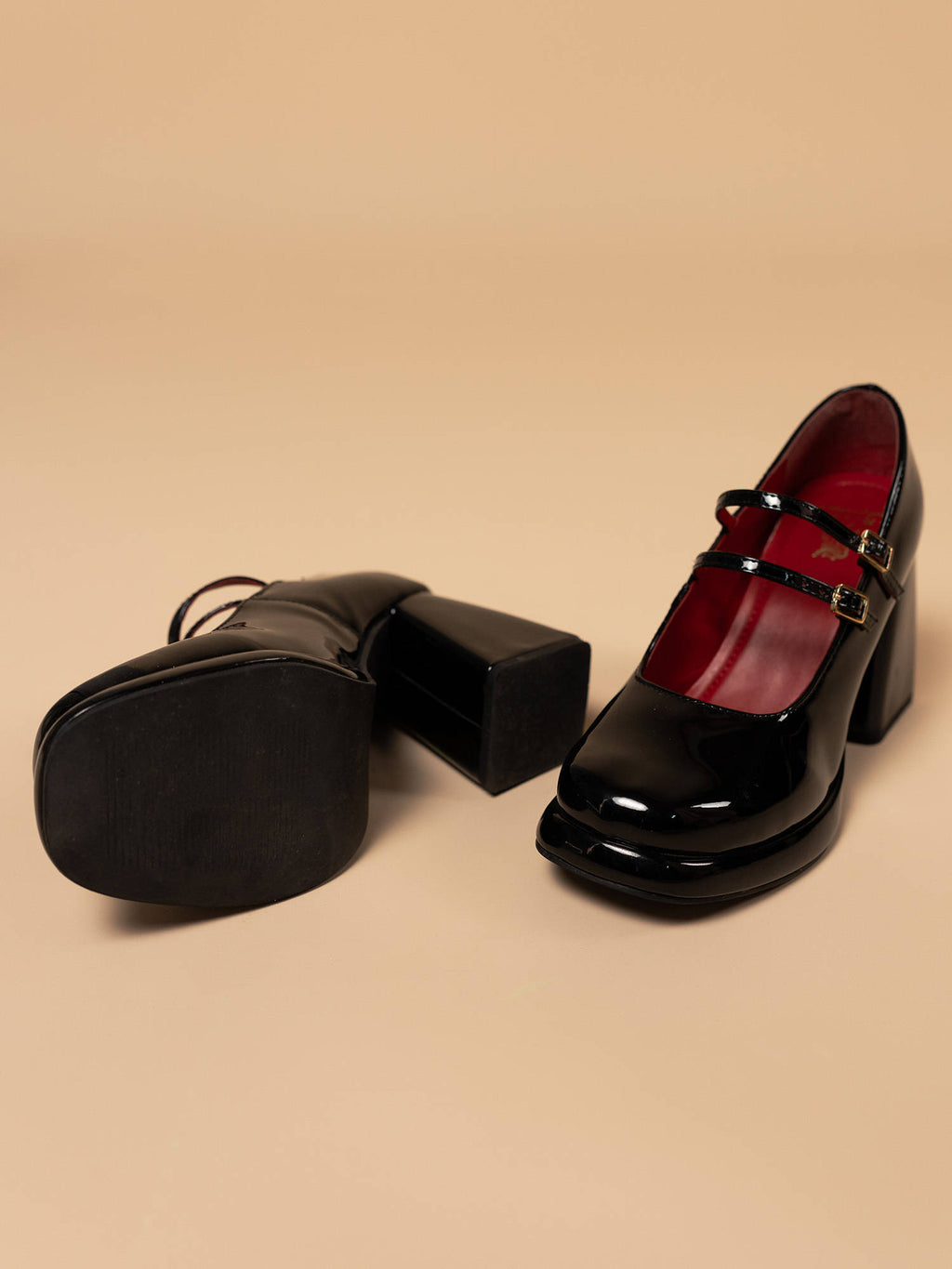 Women Freddie Mr Bad Guy Black Double-Strap Platform Heels | H78 - view 8