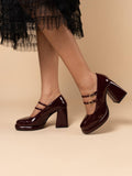 Women Freddie Mr Bad Guy Black Double-Strap Platform Heels | H78 - view 9