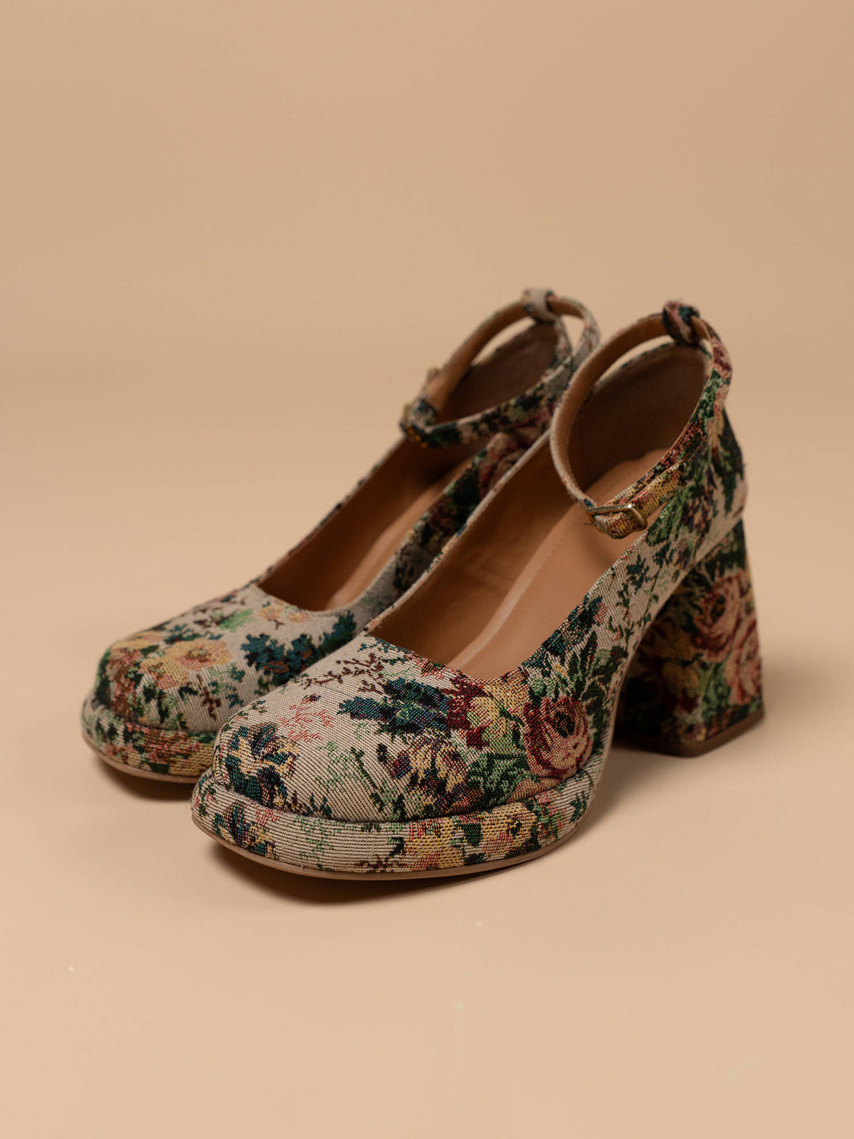 Women Bara's Floral Tapestry Round Toe Platform Heels | H78 - view 2