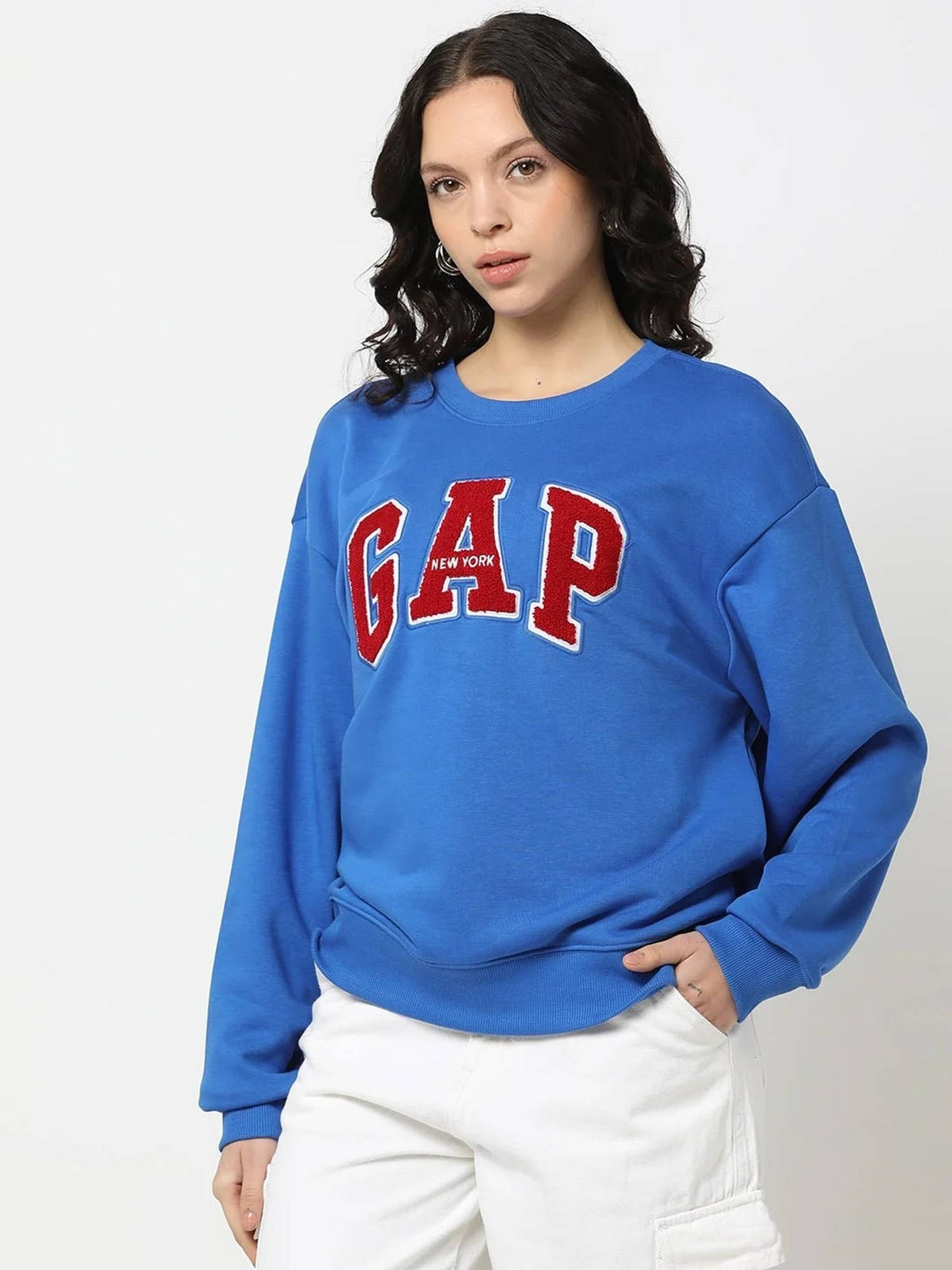 Women Crew Neck Blue Logo Sweatshirt | HD56 - view 1