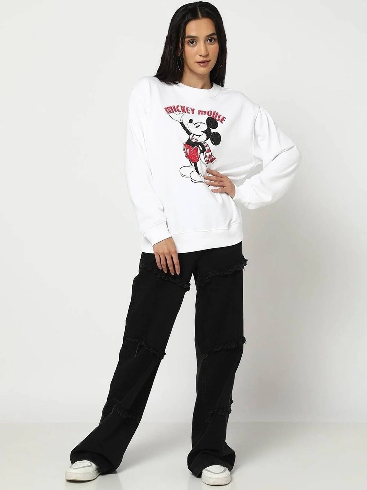 Women White Crew Neck Sweatshirt | HD56 - view 4
