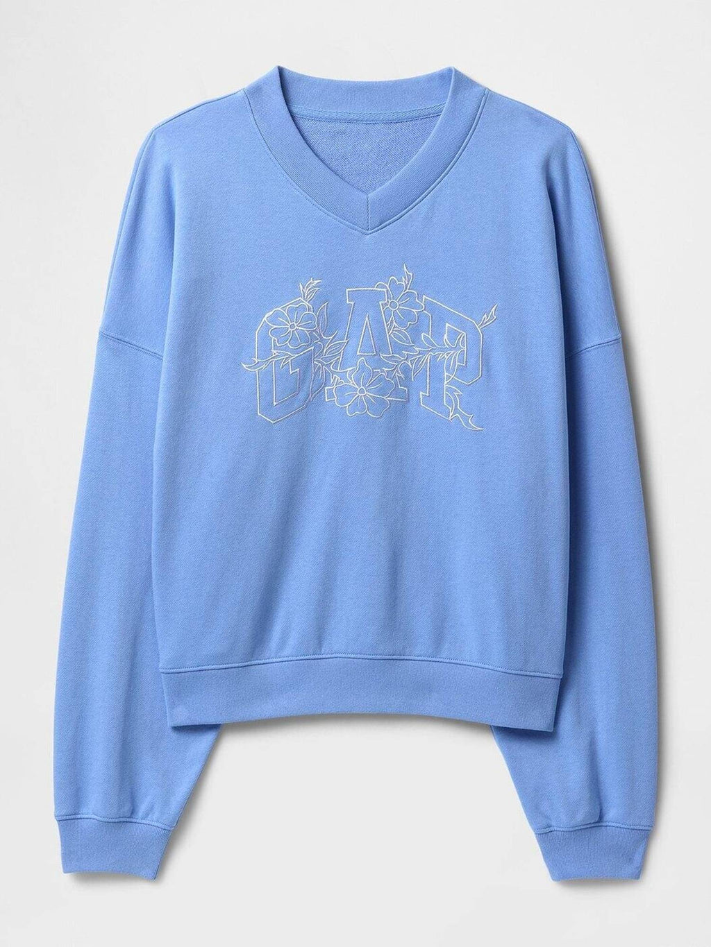 Women Blue Logo Pattern V-Neck Drop Shoulder Sweatshirt | HD56 - view 3