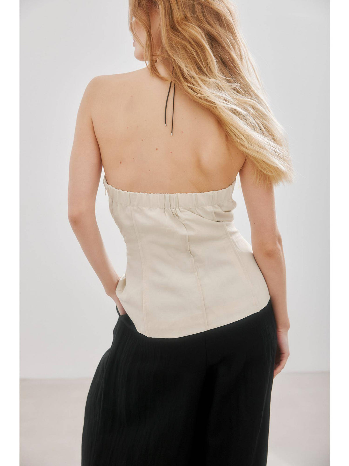 Beige Linen Lyocell Blend Seam Detail Hourglass Top | TT90 - view 2