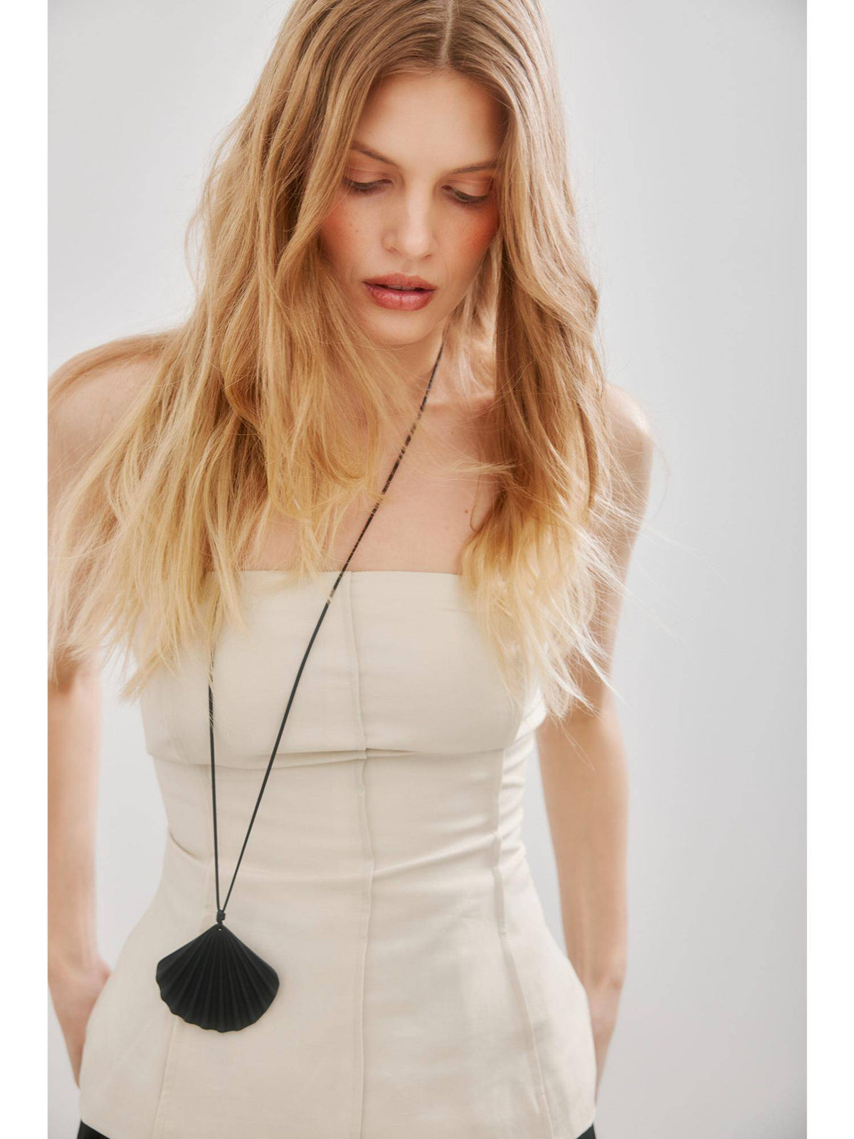 Beige Linen Lyocell Blend Seam Detail Hourglass Top | TT90 - view 3
