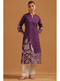 Purple Cotton Botanical Block Print Kurta | KDG - view 1