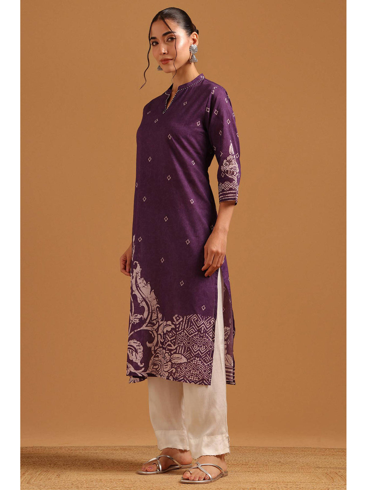 Purple Cotton Botanical Block Print Kurta | KDG - view 3