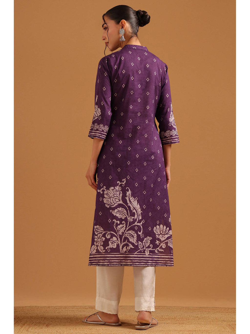 Purple Cotton Botanical Block Print Kurta | FY93 - view 4