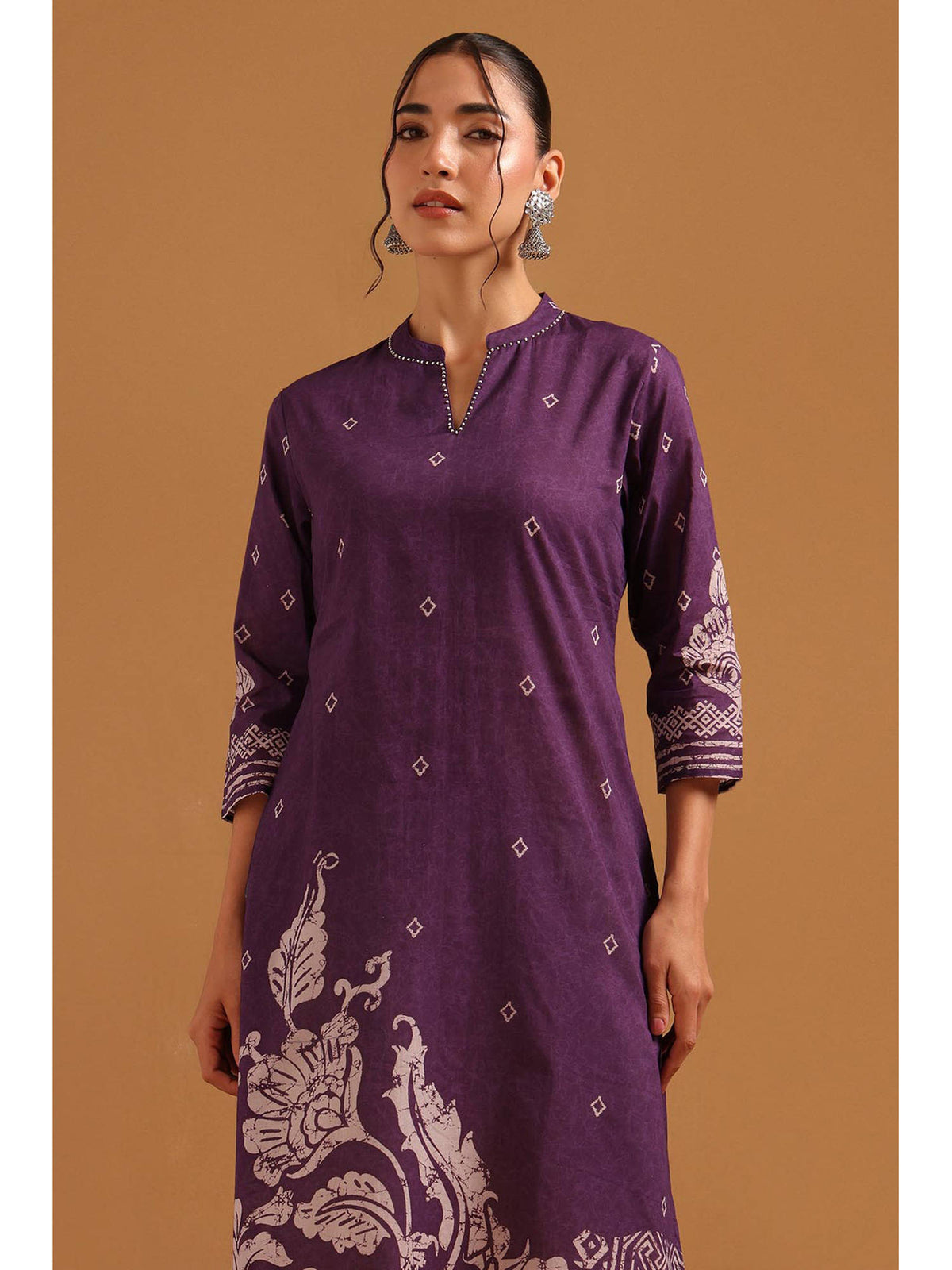 Purple Cotton Botanical Block Print Kurta | KDG - view 5