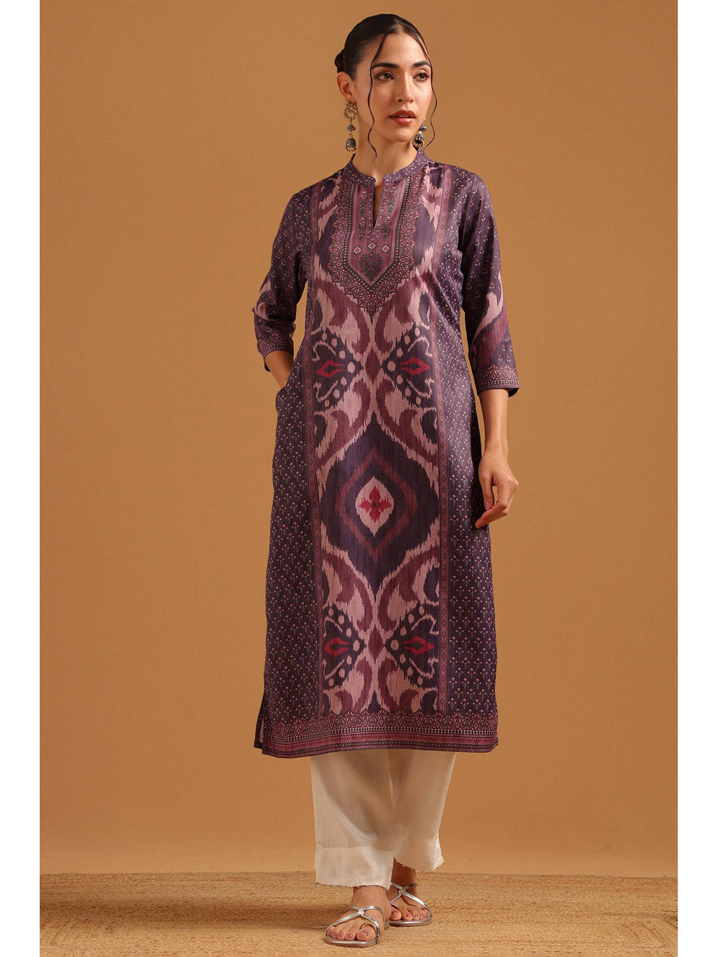 Purple Muslin Ikat Printed Kurta | FY93 - view 1