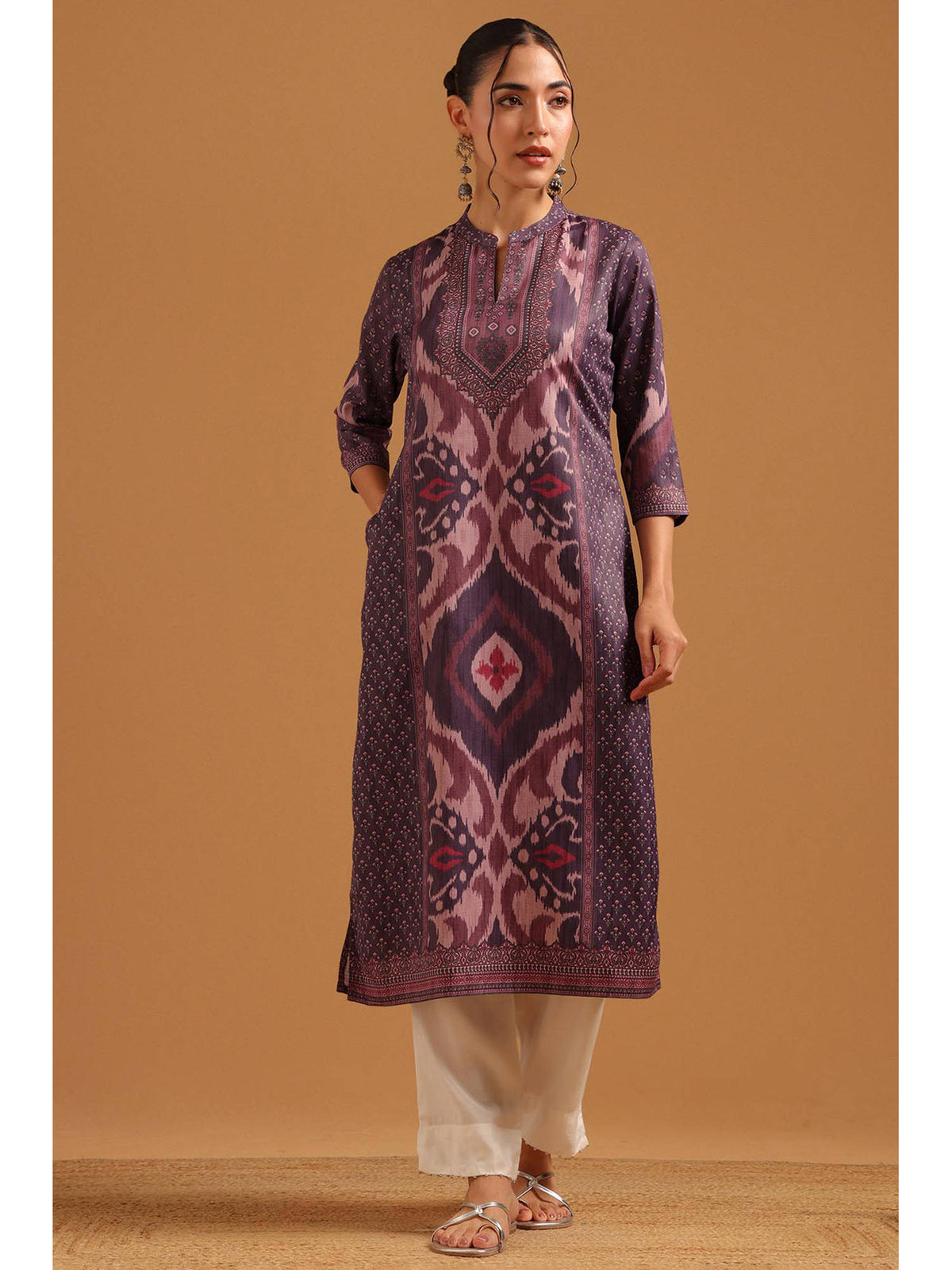 Purple Muslin Ikat Printed Kurta | FY93 - view 1