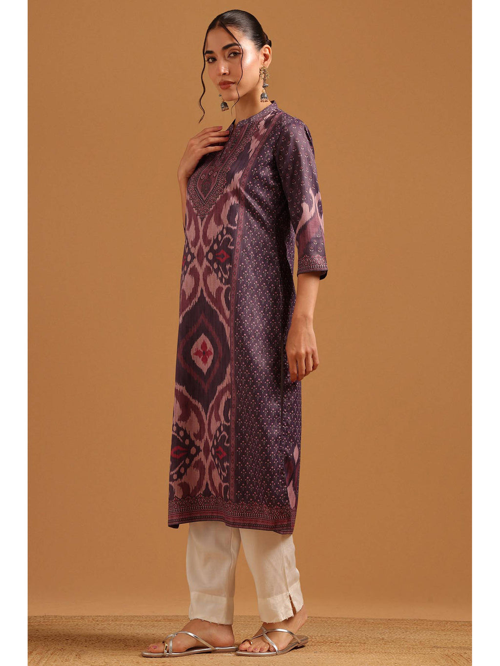 Purple Muslin Ikat Printed Kurta | KDG - view 2