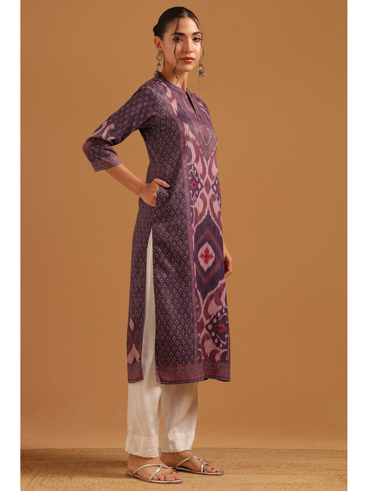 Purple Muslin Ikat Printed Kurta | FY93 - view 3